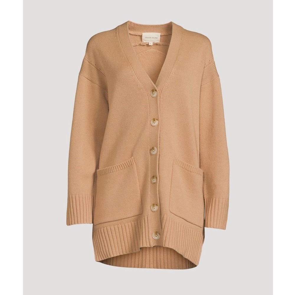 LOULOU STUDIO Cardigan Maio Wool Cashmere Oversized V-Neck Tan Camel size Large